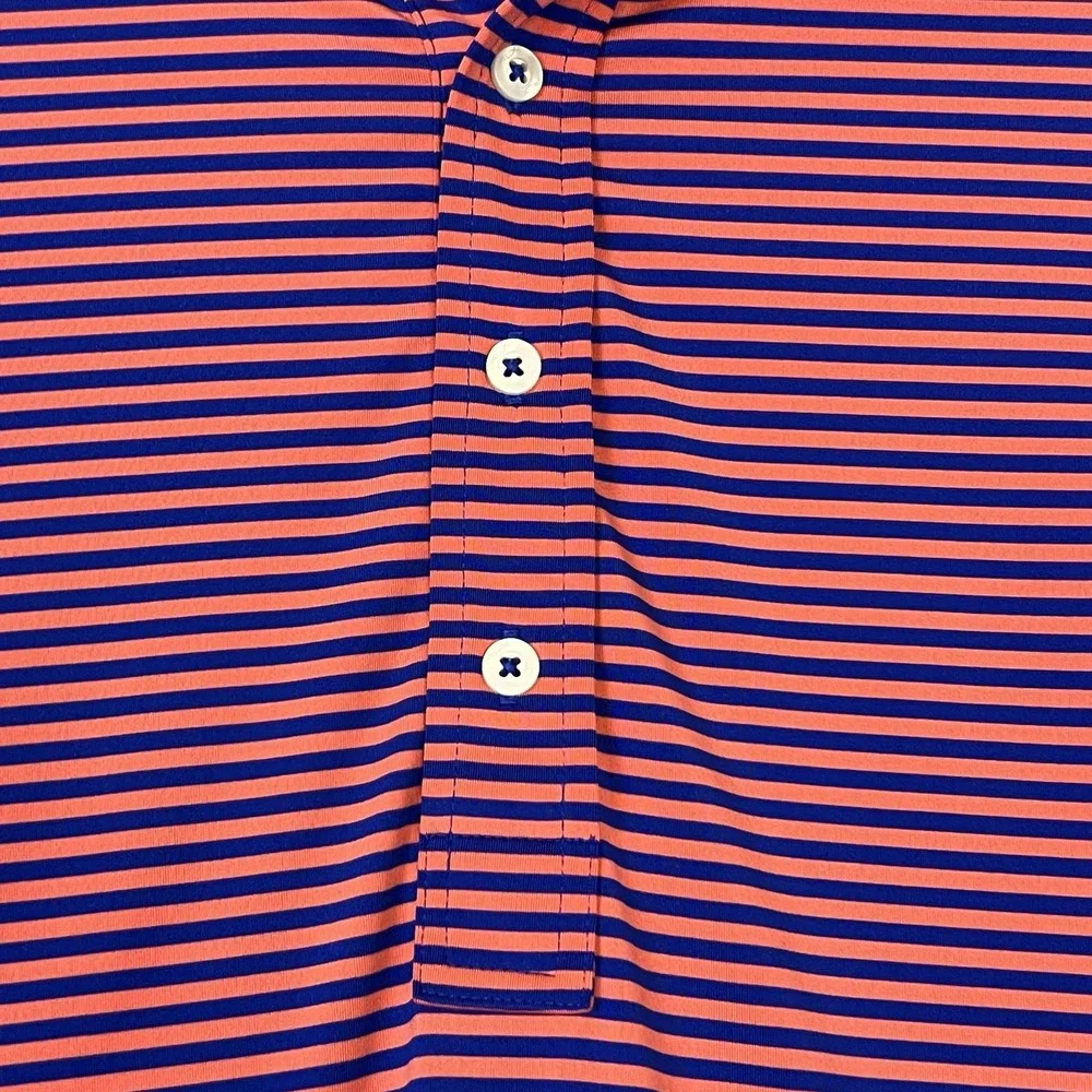 RLX Ralph Lauren Polo Shirt Mens Large Coral/Blue Striped Stretch Short Sleeve
